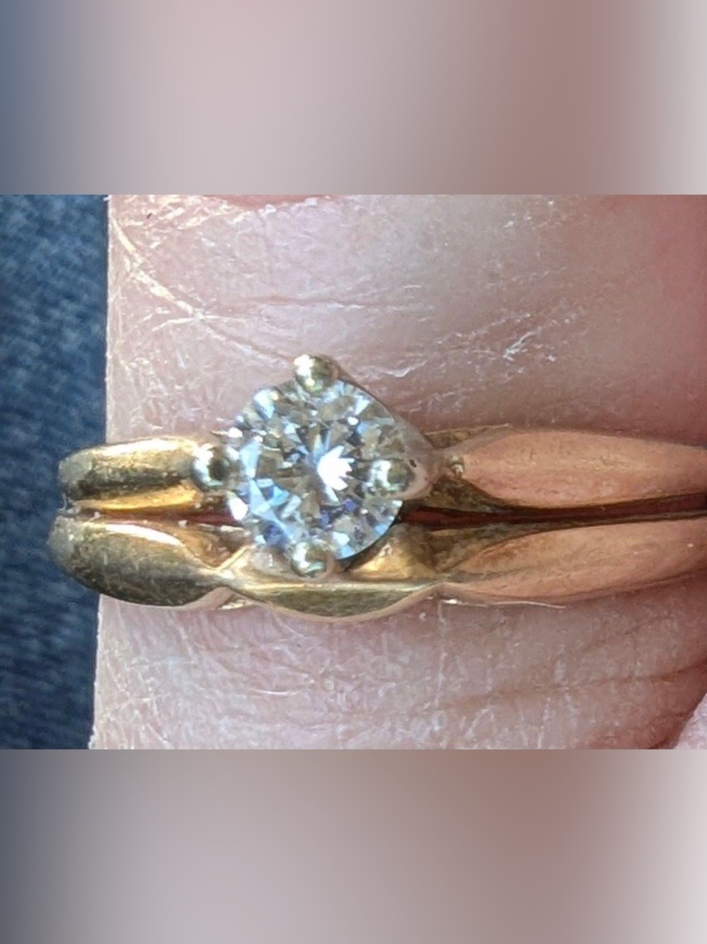 14K Gold Art Carved .25 carat natural Earth Mined Diamond Ring Set Vintage 1966